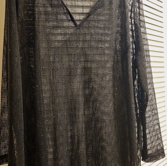 BLACK SWIMSUIT COVER-UP MADE OF SEE THROUGH NETTING WITH BLACK SEQUINS ON FABRIC - Picture 6 of 11